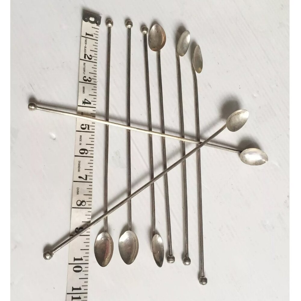 Set of 4 - 925 Sterling Silver Ice Tea Spoon Stirrers Mexico Handmade Vintage